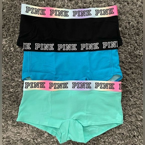 NWT PINK Victoria’s Secret Logo Boyshort Panties Set - Picture 1 of 6